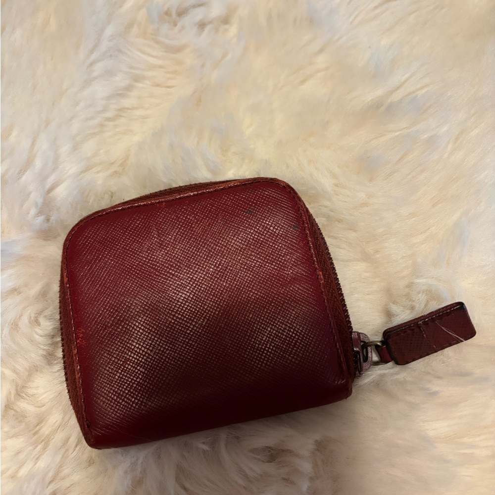 Prada Small Saffiano Zip Coin Purse in Deep Red - Picture 2 of 7